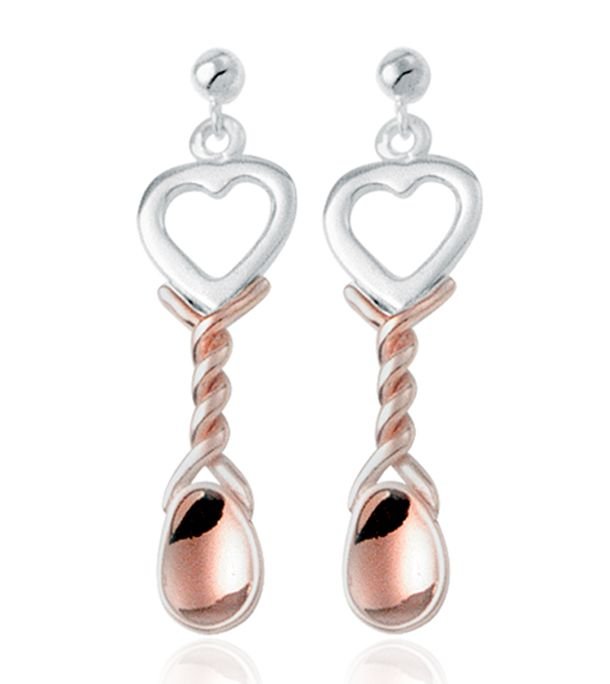 Image 1 of Lovespoons Welsh Rose Gold Detail Sterling Silver Earrings