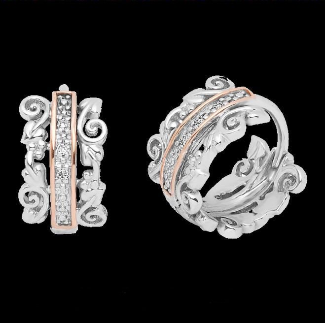 Image 0 of Am Byth Filigree Diamond Welsh Rose Gold Detail Sterling Silver Earrings