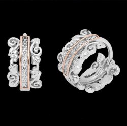 Am Byth Filigree Diamond Welsh Rose Gold Detail Sterling Silver Earrings