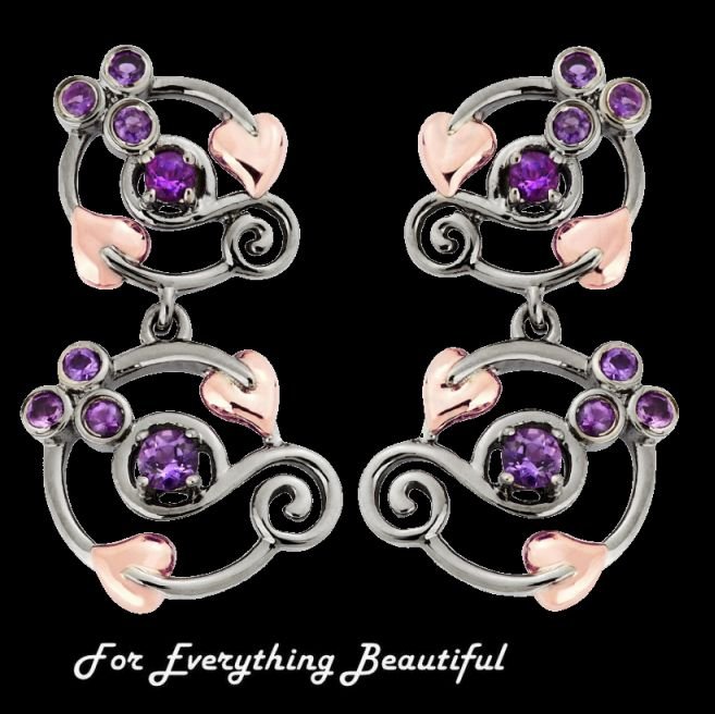 Image 0 of Origin Purple Amethyst Drop Welsh Rose Gold Detail Sterling Silver Earrings