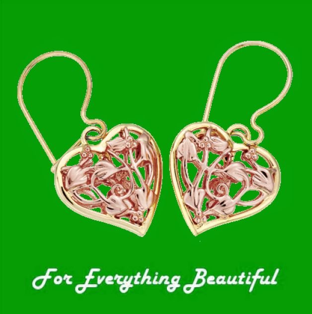 Image 0 of Welsh Fairies Filigree Heart Welsh Yellow Gold Detail 9K Rose Gold Earrings