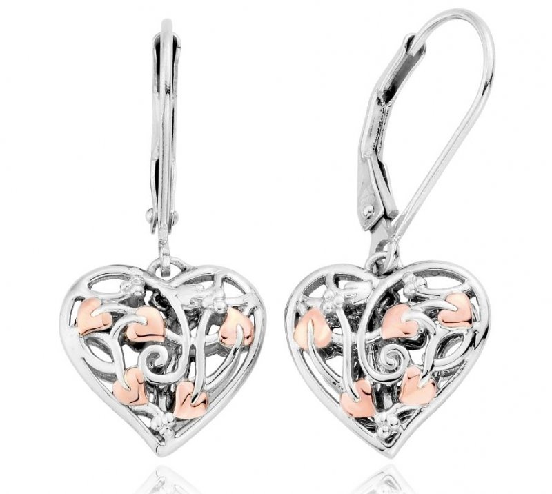 Image 1 of Welsh Fairies Heart Welsh Rose Gold Detail Sterling Silver Earrings