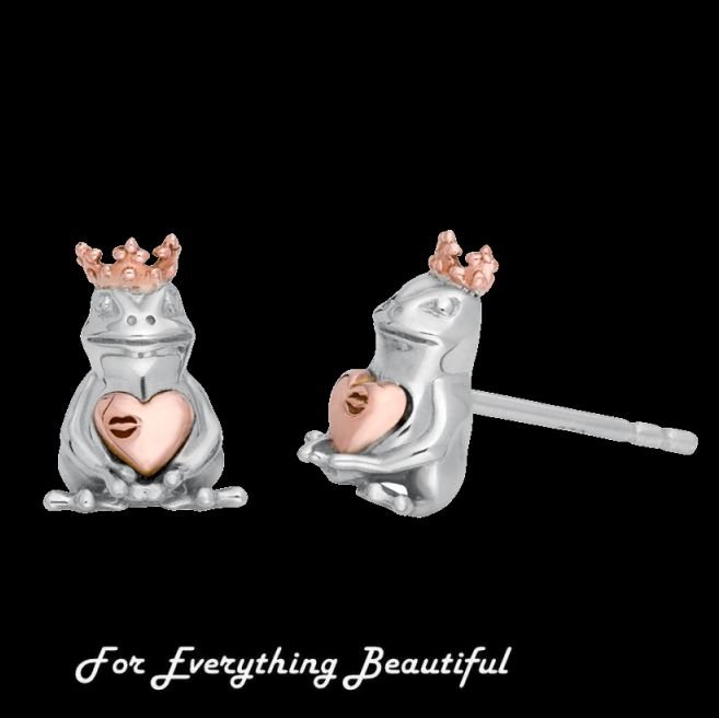 Image 0 of Frog Prince Welsh Rose Gold Detail Stud Sterling Silver Earrings