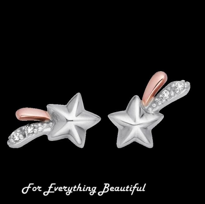 Image 0 of Make A Wish Star Diamond Welsh Rose Gold Detail Sterling Silver Earrings