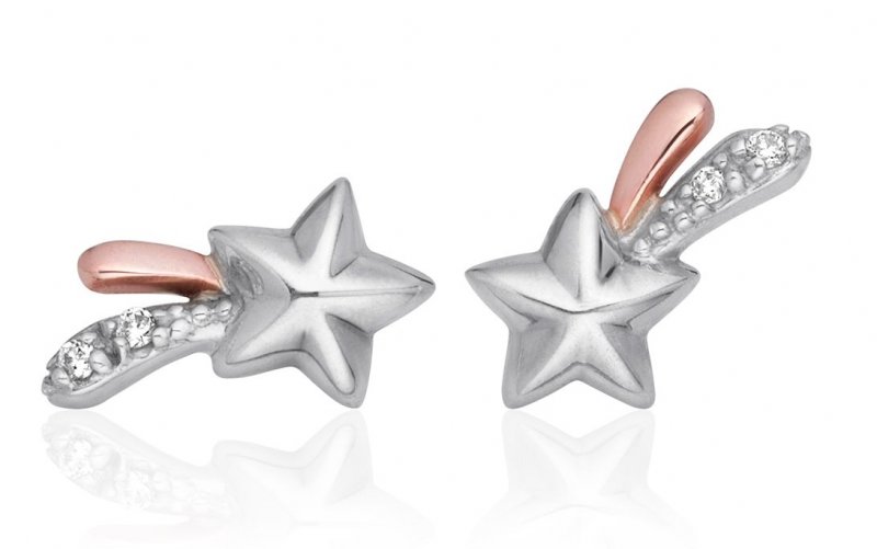 Image 1 of Make A Wish Star Diamond Welsh Rose Gold Detail Sterling Silver Earrings