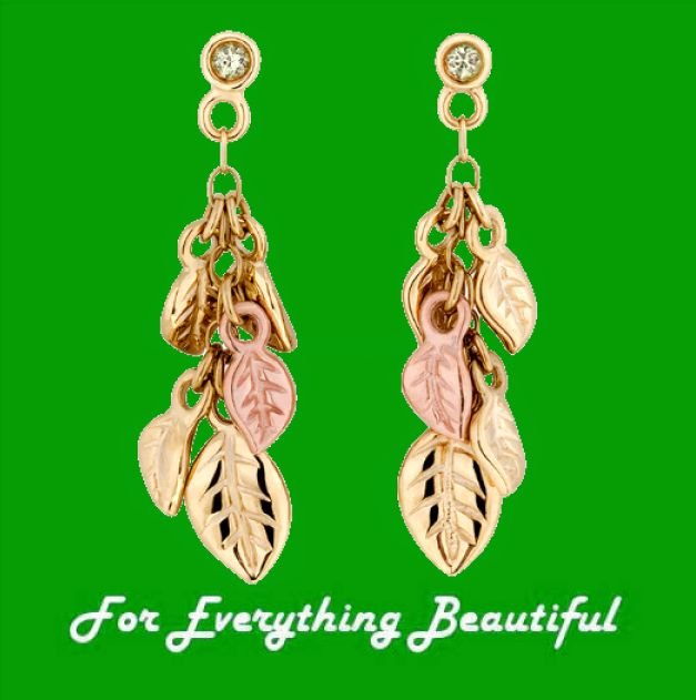 Image 0 of Awelon Leaves Green Peridot Welsh Rose Gold Detail 9K Yellow Gold Earrings