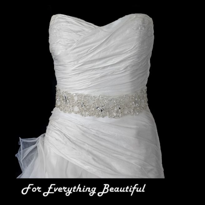 Image 0 of Rhinestone Ivory Pearl Accent Beaded Organza Bridal Belt Wedding Sash