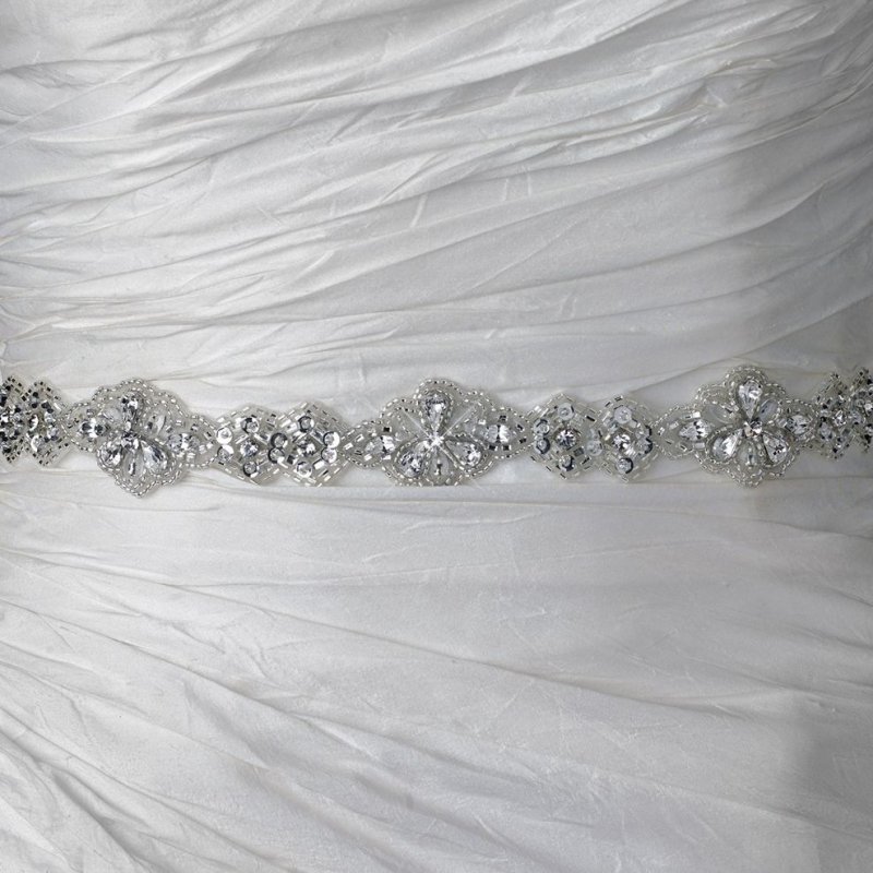 Image 1 of Rhinestone Crystal Beaded Organza Bridal Belt Wedding Sash