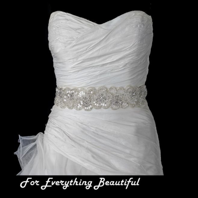 Image 0 of Rhinestone Sequin Beaded Organza Bridal Belt Wedding Sash