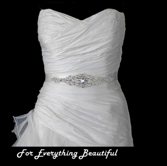 Image 0 of Starburst Rhinestone Crystal Beaded Satin Ribbon Bridal Belt Wedding Sash