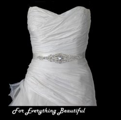 Starburst Rhinestone Crystal Beaded Satin Ribbon Bridal Belt Wedding Sash