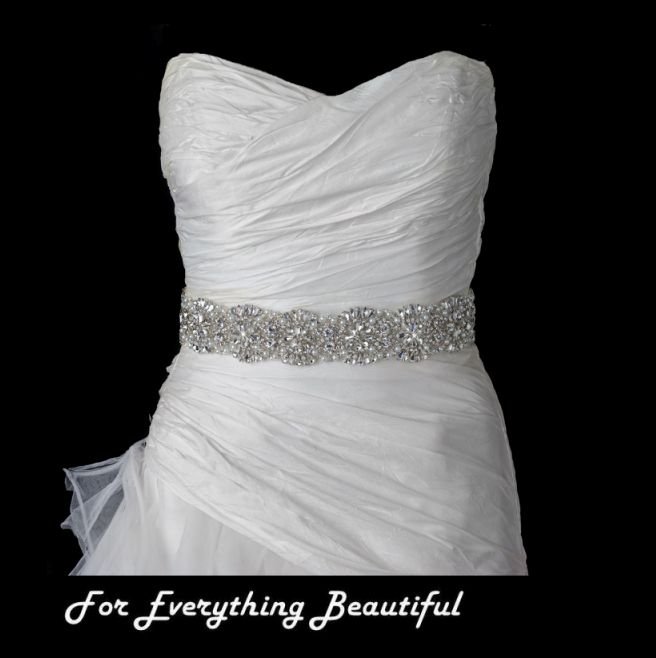 Image 0 of Endless Starburst Rhinestone Pearl Beaded Satin Ribbon Bridal Belt Wedding Sash