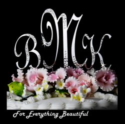 Monogram Initial Crystal Accent Sterling Silver Plated Wedding Cake Topper Set