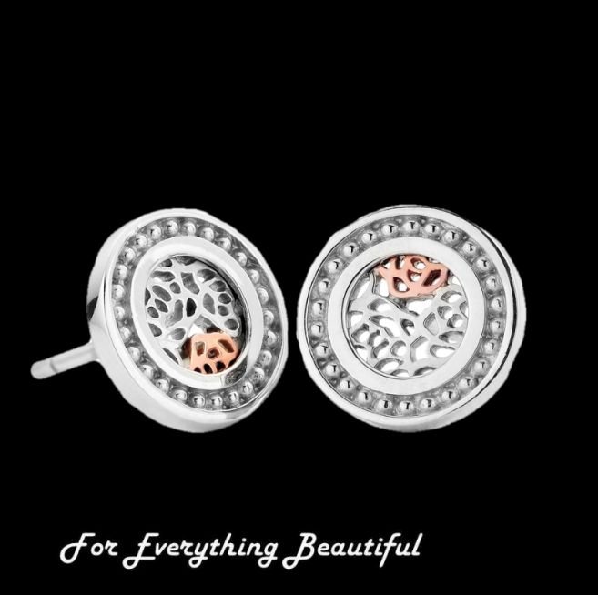 Image 0 of Royal Roses Round Welsh Rose Gold Detail Stud Sterling Silver Earrings