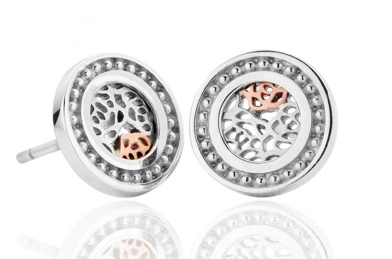 Image 1 of Royal Roses Round Welsh Rose Gold Detail Stud Sterling Silver Earrings