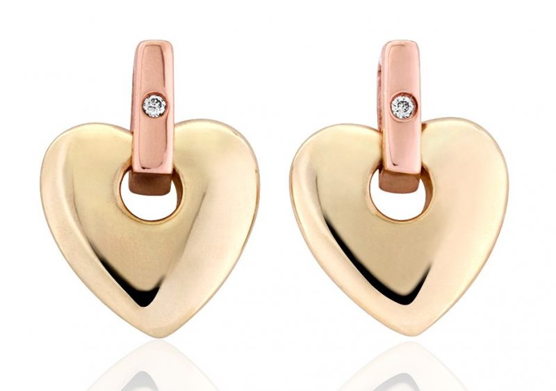 Image 1 of Cariad Heart Diamond Welsh Rose Gold Detail 9K Yellow Gold Earrings