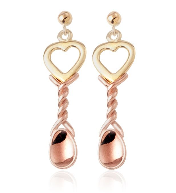 Image 1 of Lovespoons Welsh Rose Gold Detail 9K Yellow Gold Earrings
