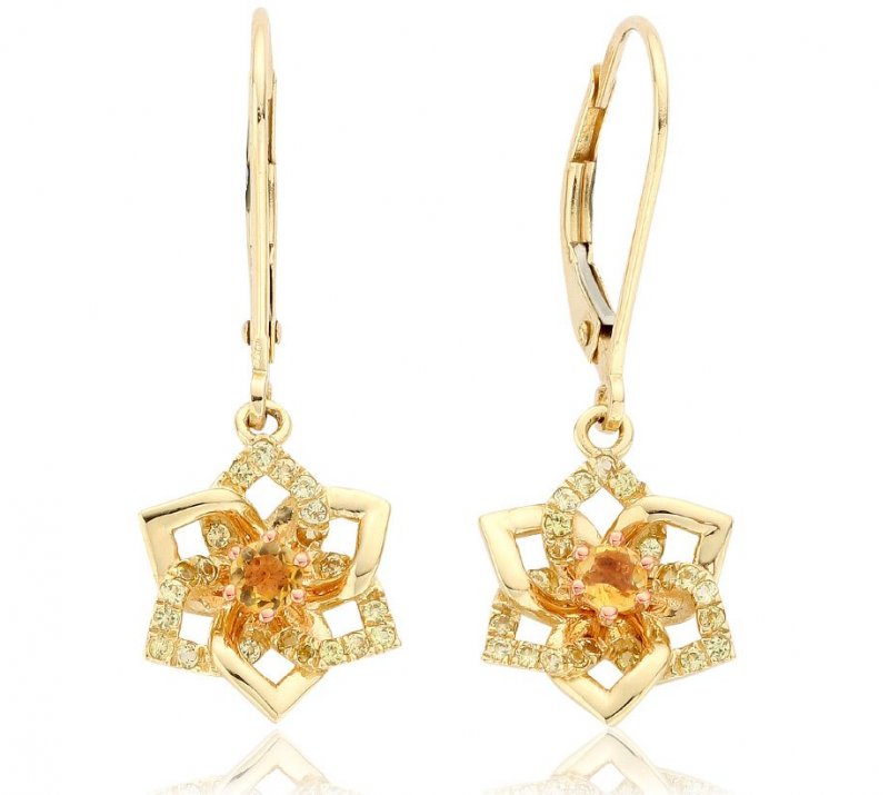 Image 1 of Daffodil Yellow Sapphire Citrine Welsh Rose Gold Detail 9K Yellow Gold Earrings