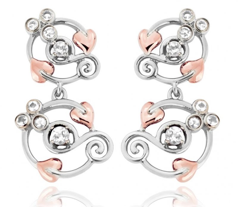 Image 1 of Origin White Topaz Drop Welsh Rose Gold Detail Sterling Silver Earrings