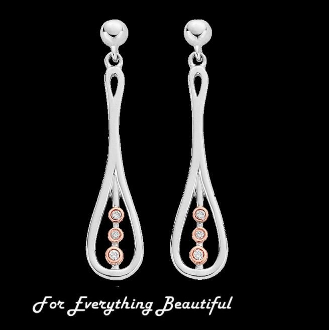 Image 0 of Royal Crown Diamond Drop Welsh Rose Gold Detail Sterling Silver Earrings