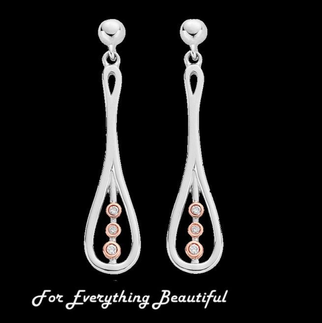 Image 0 of Royal Crown Diamond Drop Welsh Rose Gold Detail Sterling Silver Earrings