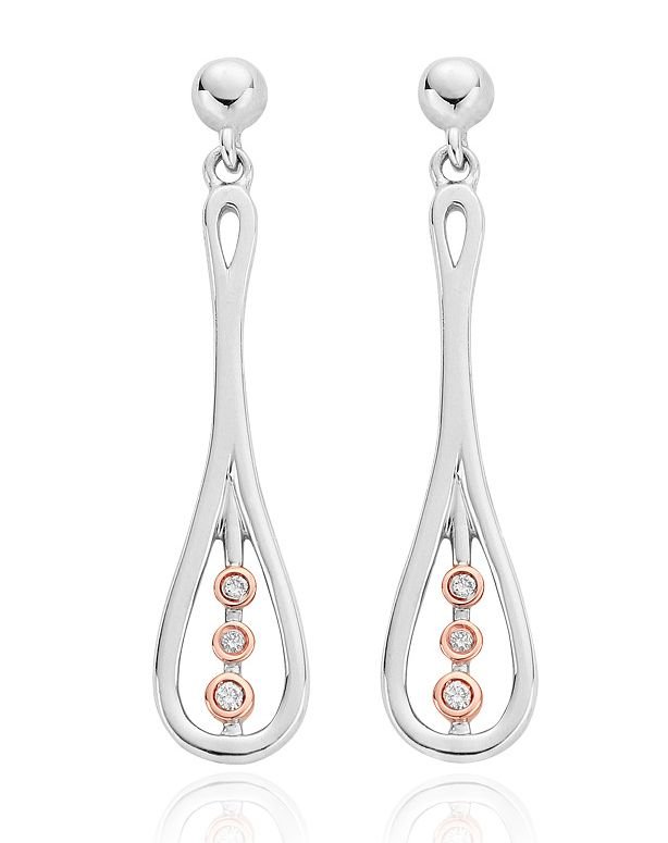 Image 1 of Royal Crown Diamond Drop Welsh Rose Gold Detail Sterling Silver Earrings