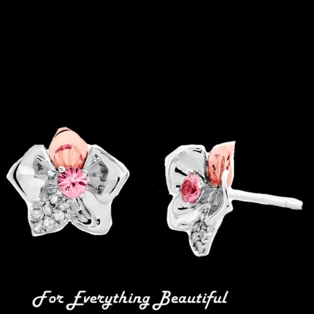 Image 0 of Orchid Pink White Sapphire Welsh Rose Gold Detail Sterling Silver Earrings