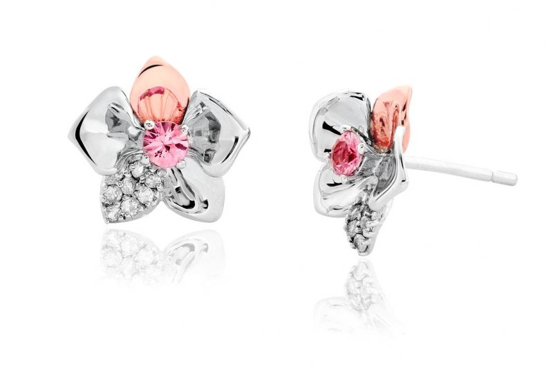 Image 1 of Orchid Pink White Sapphire Welsh Rose Gold Detail Sterling Silver Earrings