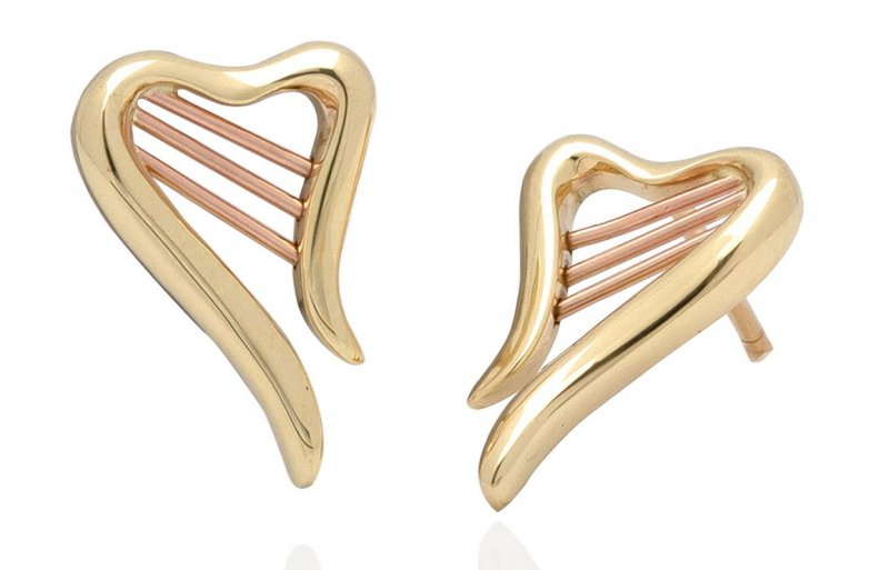 Image 1 of Heartstrings Welsh Rose Gold Detail Stud 9K Yellow Gold Earrings