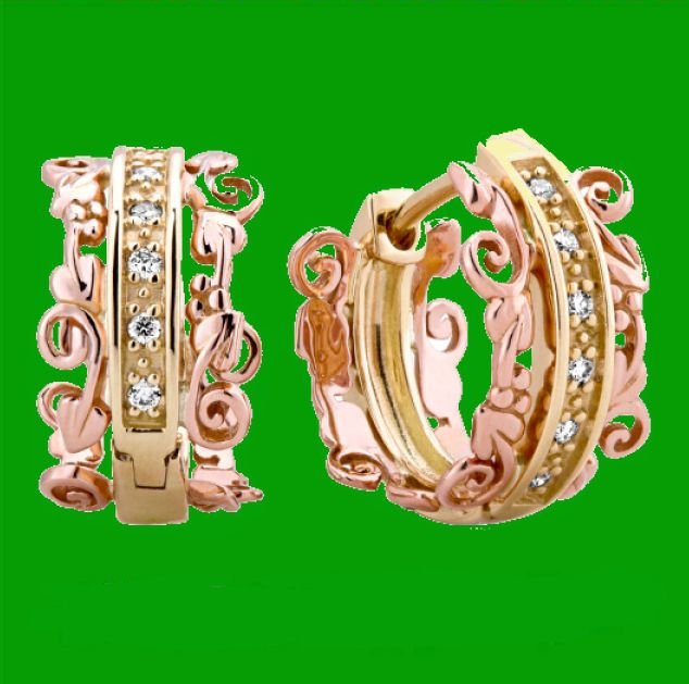 Image 0 of Am Byth Filigree Diamond Welsh Rose Gold Detail 18K Yellow Gold Earrings