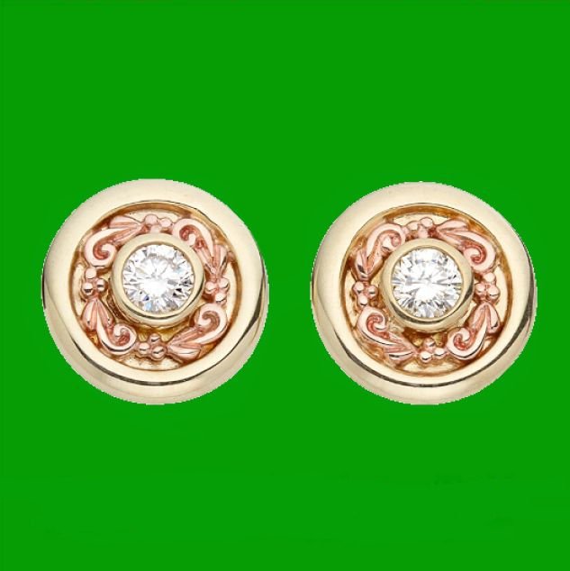 Image 0 of Am Byth Filigree Diamond Round Welsh Rose Gold Detail 18K Yellow Gold Earrings