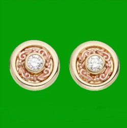 Am Byth Filigree Diamond Round Welsh Rose Gold Detail 18K Yellow Gold Earrings