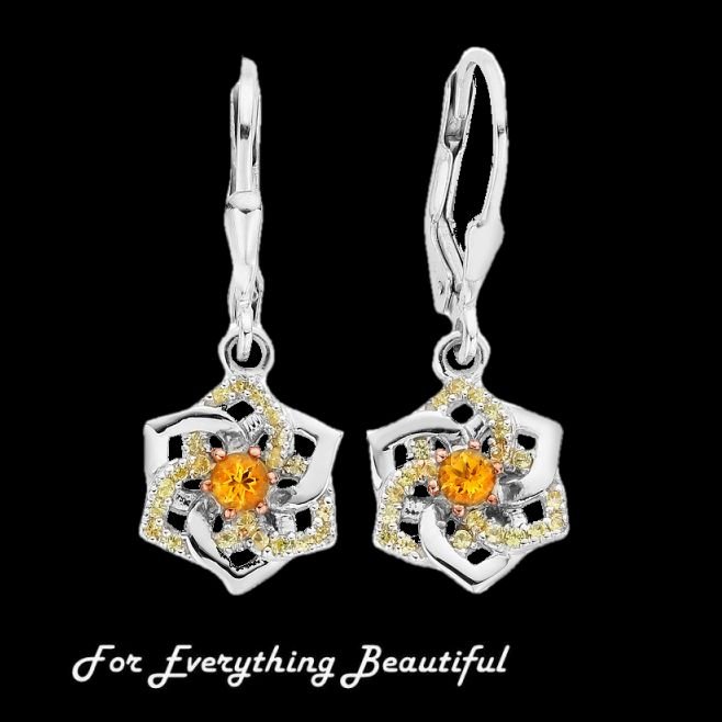 Image 0 of Daffodil Yellow Sapphire Citrine Welsh Rose Gold Detail Sterling Silver Earrings