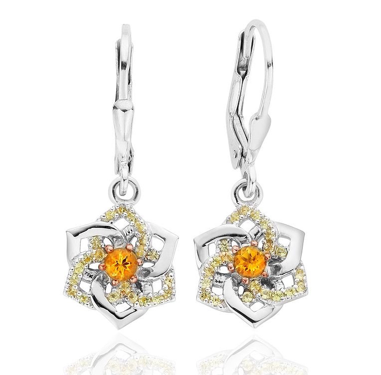 Image 1 of Daffodil Yellow Sapphire Citrine Welsh Rose Gold Detail Sterling Silver Earrings