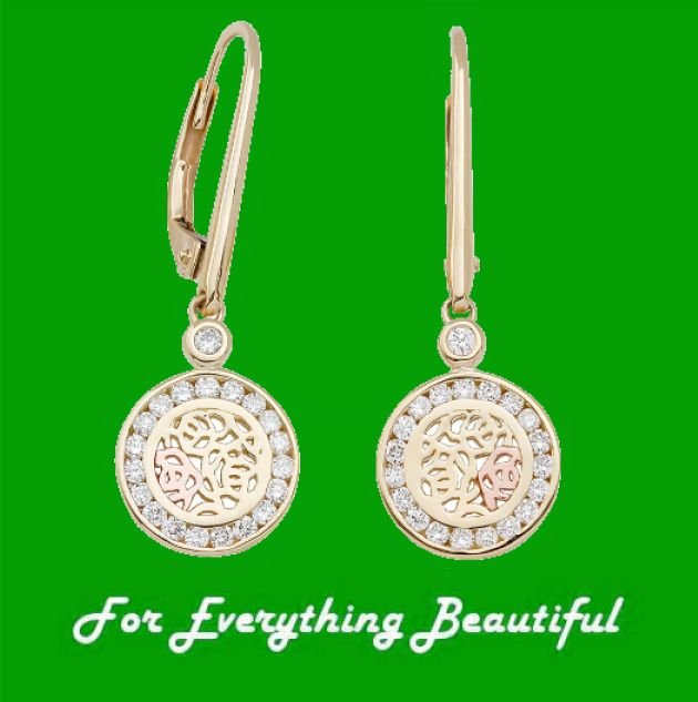 Image 0 of Royal Roses Diamond Round Welsh Rose Gold Detail 9K Yellow Gold Earrings