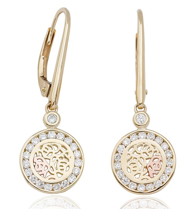 Image 1 of Royal Roses Diamond Round Welsh Rose Gold Detail 9K Yellow Gold Earrings