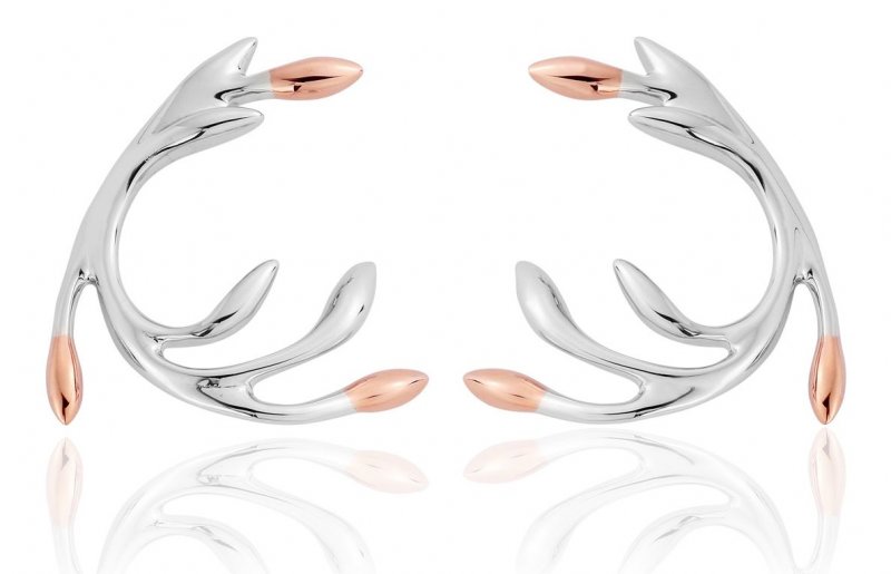 Image 1 of Tree of Life Eden Curved Branch Welsh Rose Gold Detail Sterling Silver Earrings