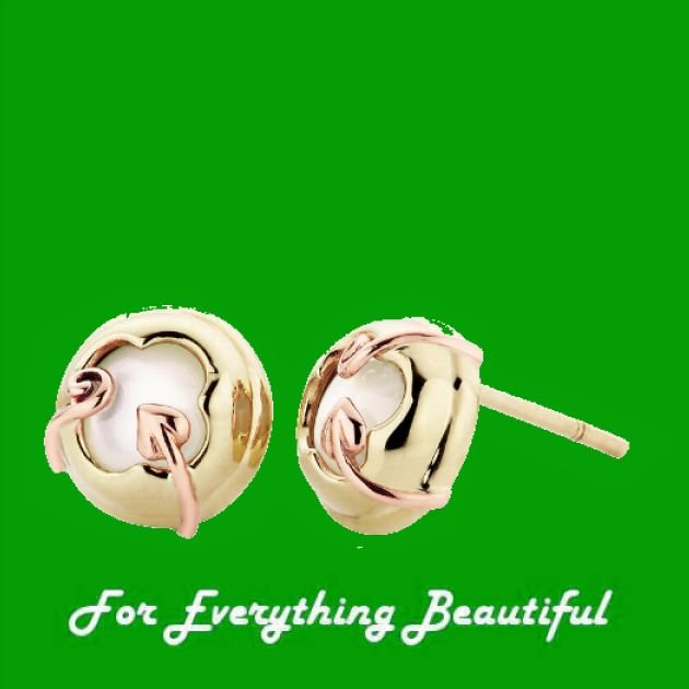 Image 0 of Tudor Court Mother Of Pearl Welsh Rose Gold Detail Stud 9K Yellow Gold Earrings
