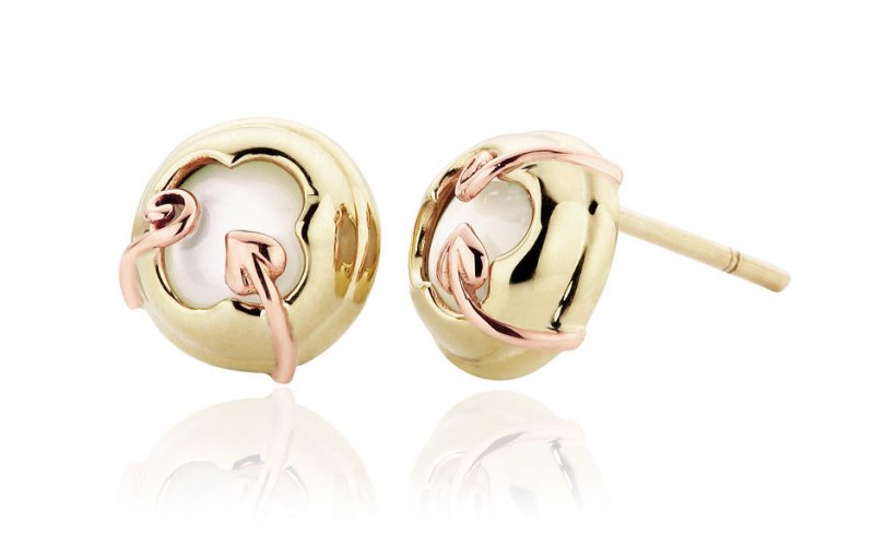 Image 1 of Tudor Court Mother Of Pearl Welsh Rose Gold Detail Stud 9K Yellow Gold Earrings