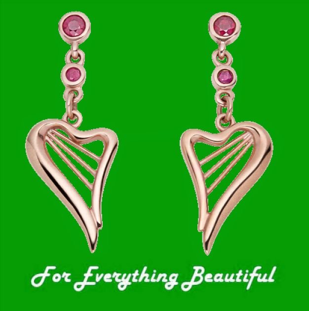 Image 0 of Heartstrings Ruby Drop Welsh Gold 9K Rose Gold Earrings 
