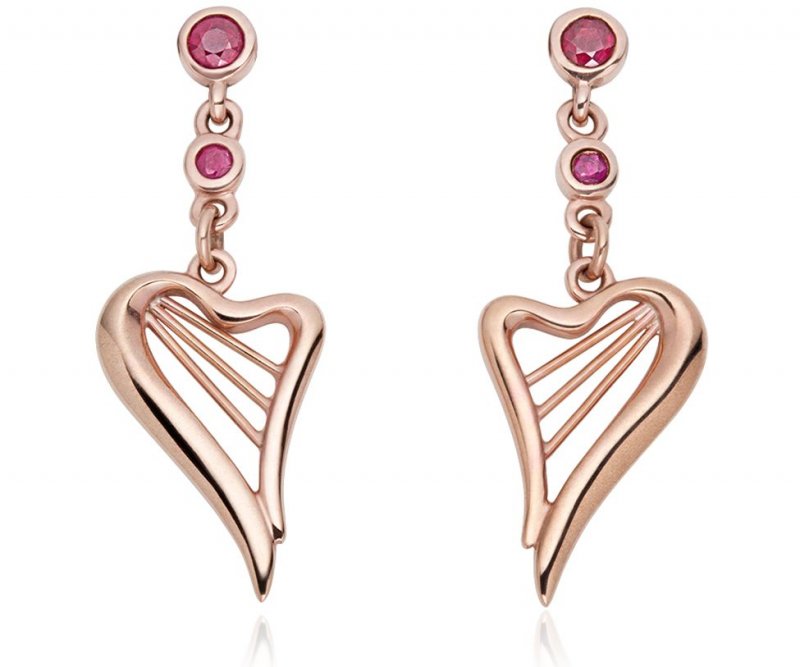 Image 1 of Heartstrings Ruby Drop Welsh Gold 9K Rose Gold Earrings 