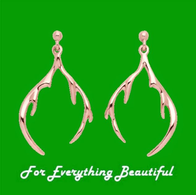 Image 0 of Red Hart Stag Antlers Welsh Gold 9K Rose Gold Earrings 