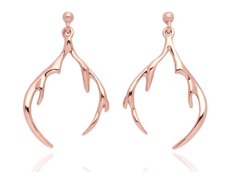 Image 1 of Red Hart Stag Antlers Welsh Gold 9K Rose Gold Earrings 