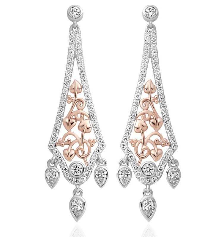 Image 1 of Royal Debutante Diamond Welsh Rose Gold Detail 18K White Gold Earrings 