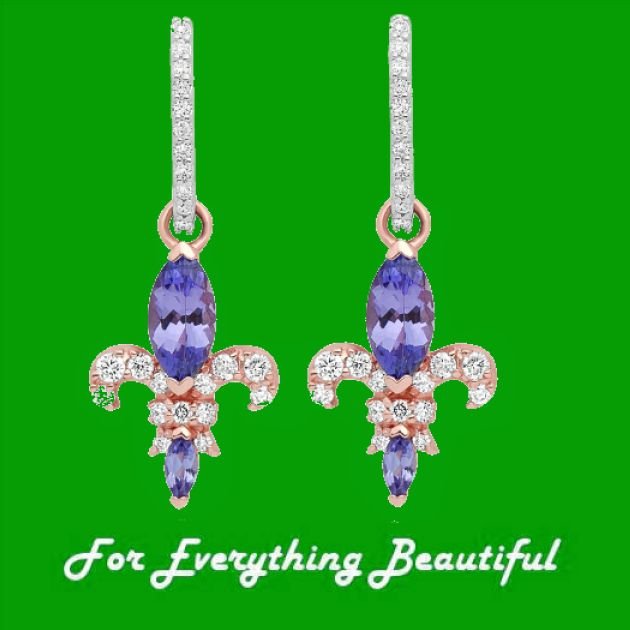 Image 0 of Royal Lily Tanzanite Diamond Welsh Rose Gold Detail 18K White Gold Earrings 