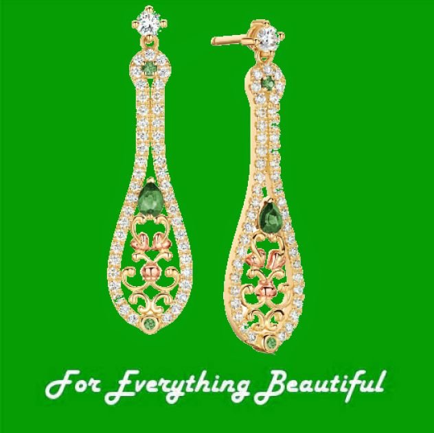 Image 0 of Crown Princess Emerald Diamond Welsh Rose Gold Detail 18K Yellow Gold Earrings 