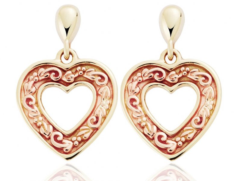 Image 1 of Tree Of Life Heart Welsh Rose Gold Detail 9K Yellow Gold Earrings