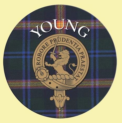 Image 0 of Young Clan Crest Tartan Cork Round Clan Badge Coasters Set of 4