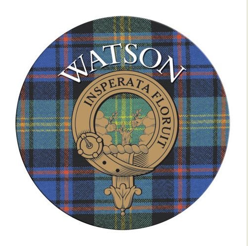Image 1 of Watson Clan Crest Tartan Cork Round Clan Badge Coasters Set of 10