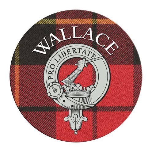 Image 1 of Wallace Clan Crest Tartan Cork Round Clan Badge Coasters Set of 4  